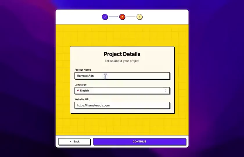 HamsterAds Step 1 - Enter your website